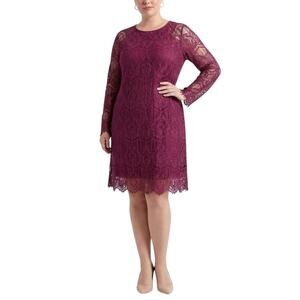 Adrianna Papell Burgundy Red Cocktail Party Dress Lace Long Sleeve Shift Size 6